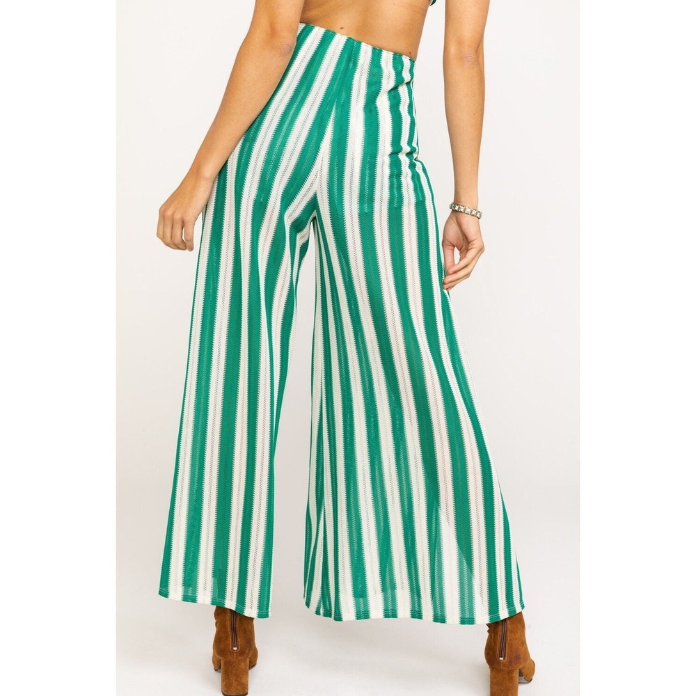 Show Me‎ Your Mumu Green White Stripe Wide Leg Palazzo Pants Women's Small - Picture 2 of 13